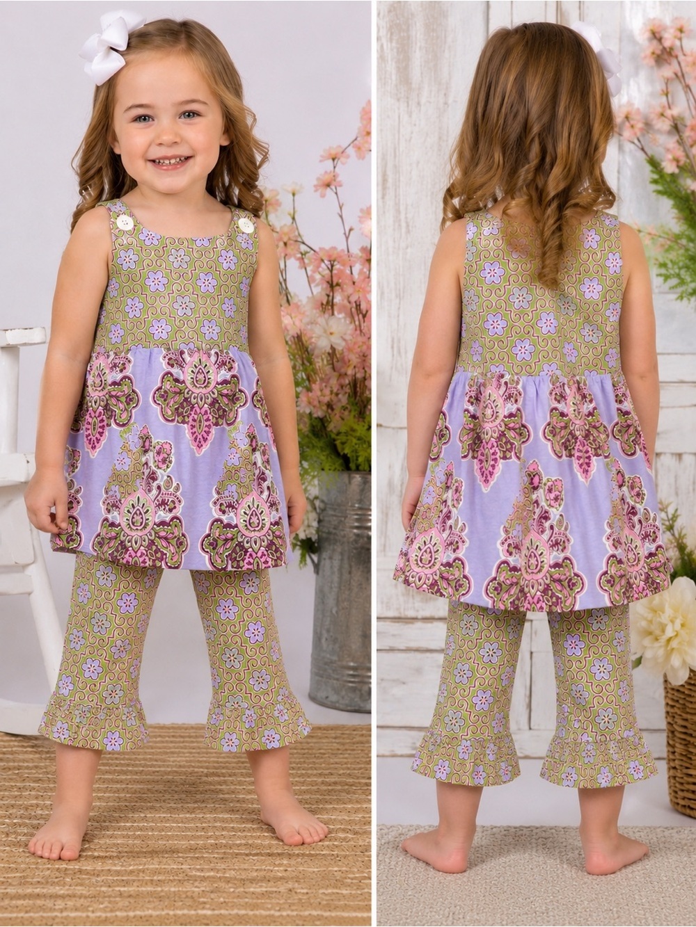 Flit & Flitter 2 Piece Toddler Boutique Outfit Set 3T Vintage Trendy Ruffled